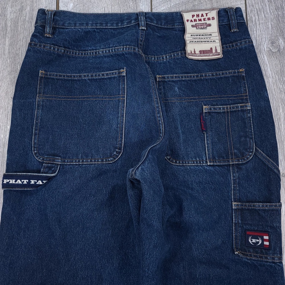 Phat Farm Carpenter Jeans Mens 34x33 Blue Dark Wash Wide Leg Baggy 90s Hip Hop